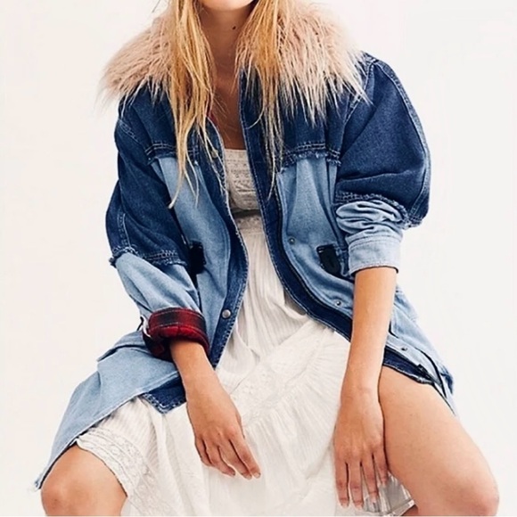 New Free People Days To Come Denim Parka Jacket Coat - Picture 4 of 7